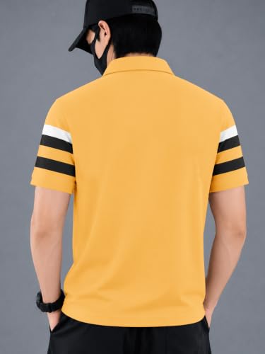 Image of Noble Monk Men's Striped Polo Neck Half Sleeve Casual T-Shirt with Regular Fit