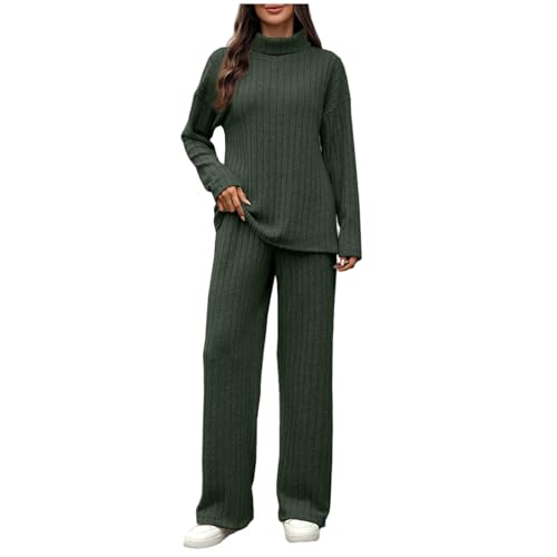 Womens Two Piece Outfits V Neck Knitted Sweater Sets Loungewear Matching Lounge Set Sweatsuit Fall Winter Travel Vacation Set