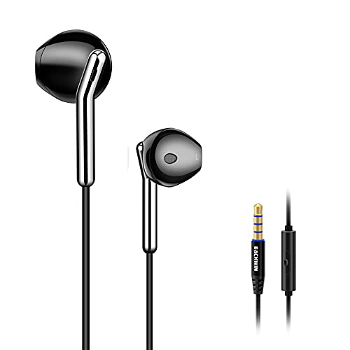 Earbuds with Microphone Wired Stereo Earphones in-Ear Headphones Bass Fits Most 3.5mm Jack Compatible iPhone and Android, Pod, Pad, MP3 Players (Black)