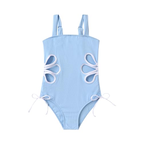 Girls Swimsuit One Piece Bathing Suit Adjustable Straps Solid Color Cut Out Butterfly Girls' Swimwear for 7-14Y