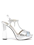  06 Milano Damen-Sandalen mit hohem Absatz und Plateau – Farbe Silber, Silber - 1935 Metal Snakes Silver Sky - Größe: 38 EU