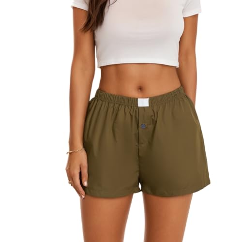 Image of Sumleno Womens Y2k Aesthetic Boxer Shorts Plaid Elastic Waist Lounge Pj Bottoms Summer Casual Gingham Pajamas Shorts