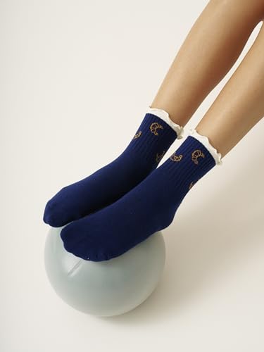 Image of Shapes Studio Half Calf Grip Socks, Cute Fruit Pilates Socks, Ruffle Socks, Non-Slip for Barre Yoga