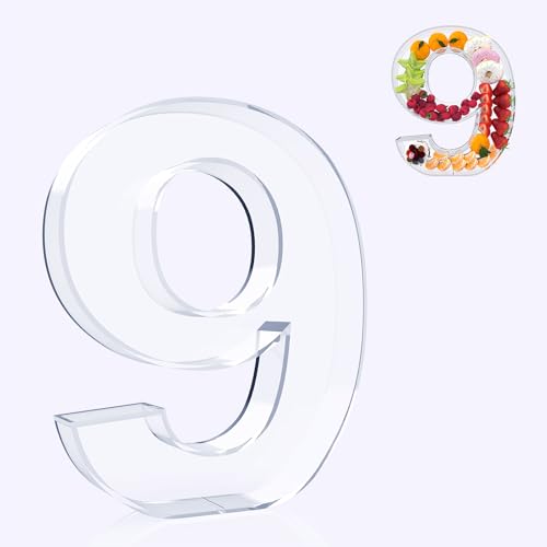 RUFHVTY 11" Acrylic Number Charcuterie Board Box, Reusable Fillable Number Cake Candy Dish Display Serving Tray for Birthday Anniversary Party Decoration (9)
