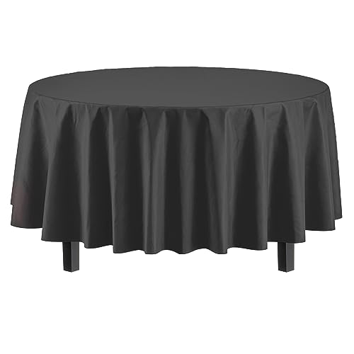 Image of Party Solids Black Round Plastic Tablecloth - 84 Inch, Pack of 24