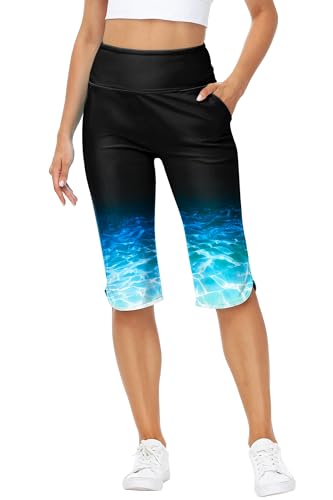 Image of AOBUTE Womens Swim Capris Pant Sun Protection High Waisted Swimming Leggings with Pockets (No Lining)