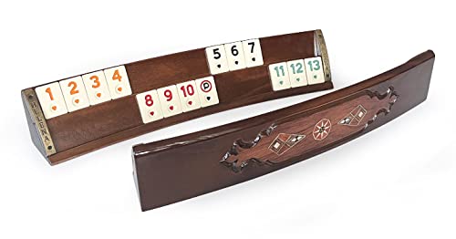 Set artesanal de rummy con madera natural y mosaico miniatura 7
