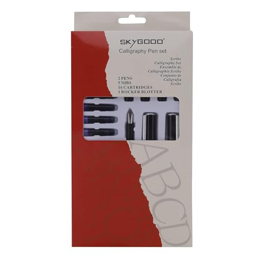 Image of ARTISTERY Calligraphy Pen Set with 5 Nibs,16 Blue Ink Cartridges and 2 Pens