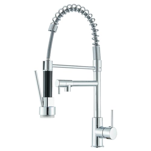 Robinet Cuisine LED Mitigeur Cuisine Avec Douchette Extractible, Mitigeur Évier à Arc Élevé avec Pivotant à 360°, Robinet D'Évier avec Double Fonction de...