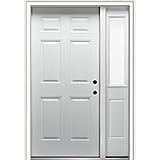 National Door Company Z029341L Steel, Primed, Left Hand In-Swing, Exterior Prehung Door, 6-Panel, 36'x80' with 14' Sidelite