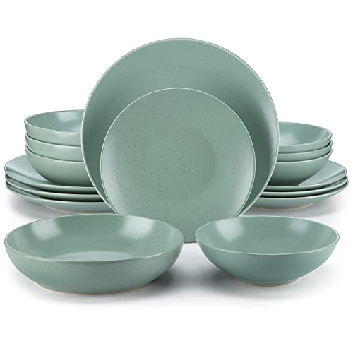 vancasso Sabine Stoneware Dinner Sets- Semimatte Sesame Glaze Crockery - 16 Pieces Dinner Service Set for 4, Include Dinner Plate, Dessert Plate, Pasta Bowl and Cereal Bowl