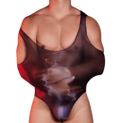 PIIKNUO Männer Nylon geölt Glanz schiere ein Stück Stringbody, Sissy Strumpfhose Herren Sexy Dessous Erotische Unterwäsche Erotik Weste Ärmellos...