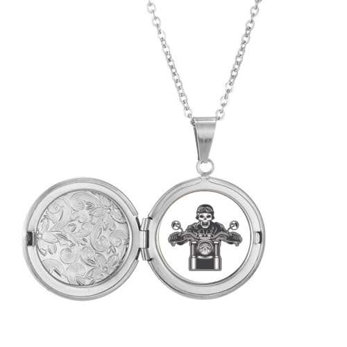 Médaillon squelette de moto, collier aux finitions ciselées