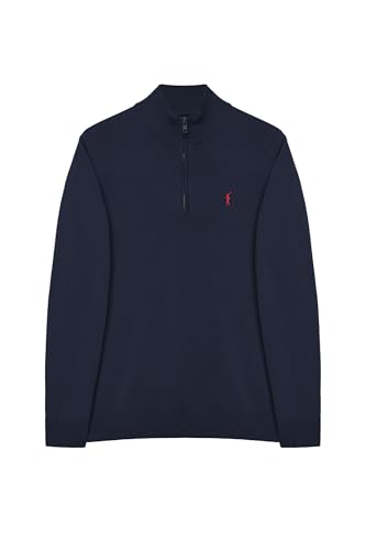 Polo Club Jersey Azul Marino con Cierre de Media Cremallera y Cuello Alto - Jersei con Logo Bordado para Hombre - Suéter Manga Larga 100% algodón - imagen 4