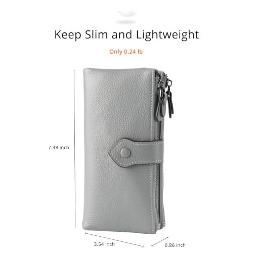 Image of Bveyzi Women Soft Leather RFID Blocking Bifold Slim Wallets Ladies Credit Card Holder Double Zipper Pocket | Soft