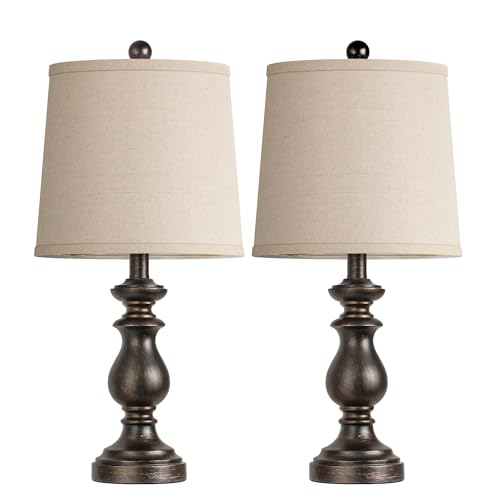 Image of PARTPHONER Traditional Table Lamp Set of 2, Rustic Farmhouse Table Lamps for Living Room Bedroom, 22 inch Bedside Desk Lamps Vintage Nightstand Lamps with Linen Shades, Oil Rubbed Bronze