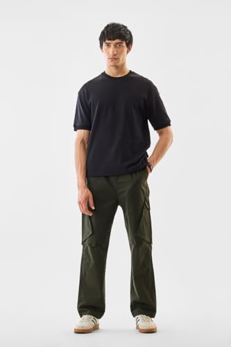 Image of SNITCH Men Cargo Pants | Relaxed Fit with Elastic Waistband & Drawstring | Durable Cotton Polyester Blend & Utility Pockets for Casual & Streetwear Styling