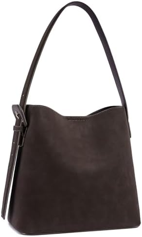 BOSTANTEN Suede Bucket Bag for Women, Adjustable Strap Hobo Purse | Faux suede shoulder bag, detachable zip pouch, top snap closure, gift for work, travel, church, daily use