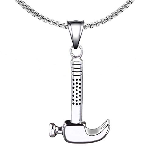 Xusamss Punk Titanium Steel Tool Hammer Pendant Necklace,24inches Link Chain