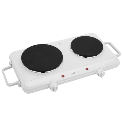 Clatronic® double plaque de cuisson pour le camping, la cuisine ou le bureau | 2 plaques Ø env. 180mm & 150mm | thermostat réglable en continu | laque résistante à la chaleur | DKP 3583