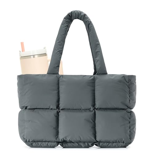 Herald Puffer Tote Bag, Puffy Shoulder Purse Handbag for Women (Grey)