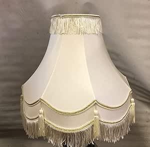 Victorian Style Ivory/Cream Double Scallop Table/Floor Lamp Shade with Gold Trim Fringe & Tassel (18")