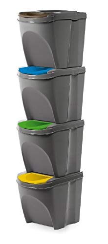 rg-vertrieb Cubo de basura, sistema de separación de basura, 100 L, 4 x 25 L, 3 colores (gris)