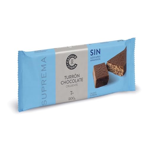 Castillo de Jijona - Turrón Chocolate Crujiente Sin Azúcar 200gr - Turrón Sin Azúcar - Suave y Crujiente - Sin Gluten - Calidad Suprema - Receta Artesanal - Fabricado en España (Jijona)