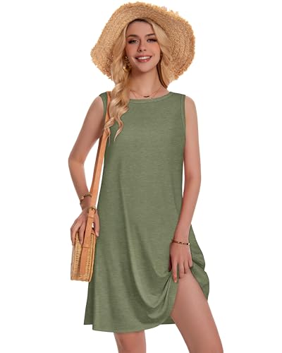 Image of Summer Dresses for Women Beach Boho Sleeveless Vintage Floral Flowy Pocket Tshirt Tank Sundresses 2026