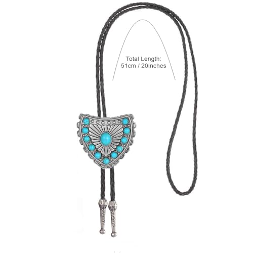 Image of AZORA Western Cowboy Bolo Tie Men Leather Necktie Leather Cord Turquoise Stone Bolo Ties for Men Women