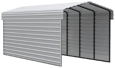 Arrow Carports Galvanized Steel Carport, with 2-Sided Enclosure, Compact Car Metal Carport Kit, 10' x 24' x 9', Eggshell