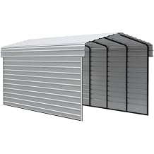 Arrow Carports Galvanized Steel Carport, with 2-Sided Enclosure, Compact Car Metal Carport Kit, 10 x 24 x 9, Eggshell