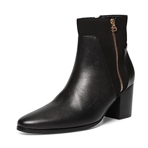 Rui Landed Ankle Boot for Men Heeled High Top Chelsea Boots Slip On Style Genuine Leather Dual Side Zipper Taller Shoes Splicing Collar Easy Care (Color : Black, Size : 10)