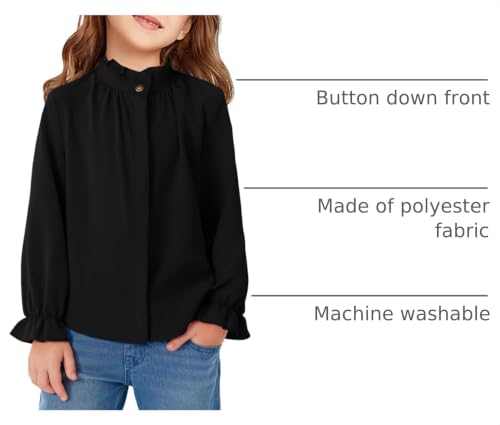 Image of Haloumoning Girls Ruffle Long Sleeve Blouse Kids Button Down Uniform Dress Shirts 5-14 Years