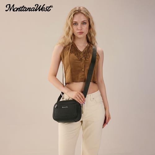 Image of Montana West Crossbody Bags for Women Cow Print Purse Triple Zip Shoulder Handbags with Wide Strap