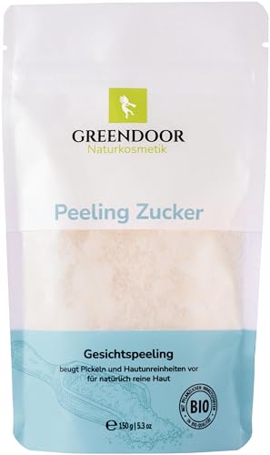 Greendoor Peeling Azúcar, Peeling facial para Cara, Cuello, Escote & especialmente piel sensible, 150g, unscented = sin Perfume, sin conservantes, Cosmética natural