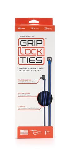 Grip Lock Cable Ties Zip Ties 12 in Long Blue Rubber Lined Nylon Black Reusable Set of 48