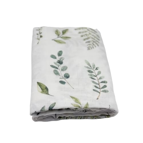 Image of Muslin Swaddle Blanket, 100% Viscose Made from Bamboo Muslin Swaddle Blankets for Boys and Girls, Baby Receiving Swaddles, Unisex Receiving Blanket Newborn Gifts (Eucalyptus Leaves)