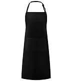Syntus Thicker Version Adjustable Bib Apron Waterdrop Resistant with 2 Pockets Unisex Cooking Kitchen Aprons for Women Men Chef, Black (1 Pack)
