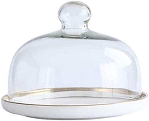 Multi-Functional Serving Platter and Cake Plate Cake Decoration Plate Set, Gilded Ceramic Fruit Tray Dust-proof Transparent Dome Glass Cover Wedding Party Use as Cake Holder, Salad Bowl, Platter, Punc