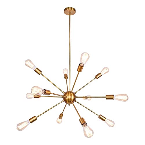 Lámpara de araña Sputnik de 12 luces E27 dorada para techo de comedor 2