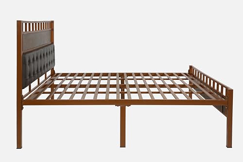 Image of Orvo Metal King Size Bed Without Storage | Wrought Iron Double Bed with Headboard & Footboard | Sturdy Powder Coated Platform Bed King Size Cot for Bedroom LivingRoom Brown (75x72)