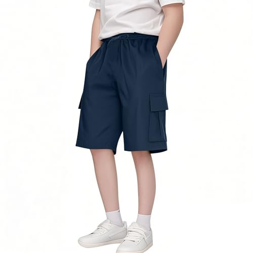 Boys' Pull on Cargo Shorts School Uniform Athletic Jogger Khaki Shorts for Boys Below Knee Quick Dry Kids Cargo