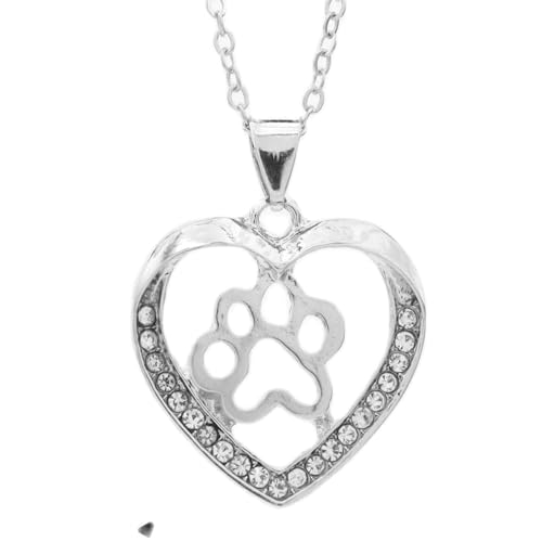 Collares para hombre, collar con colgante de huella de perro hueco en forma de corazón, collar para mujer, colgante con incrustaciones de cristal de moda, accesorio de joyería