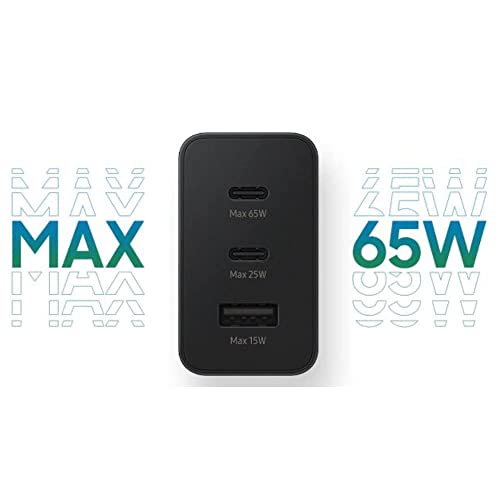 Image of Original Samsung 65W 3 Port Super Fast Charging Wall Charger for Samsung Galaxy S23 / S24 / S24 Ultra / M55 5G / M15 5G / M14 5G / S23 Ultra, S24 Ultra / S21 FE / A55 / A35 / M55(Black)