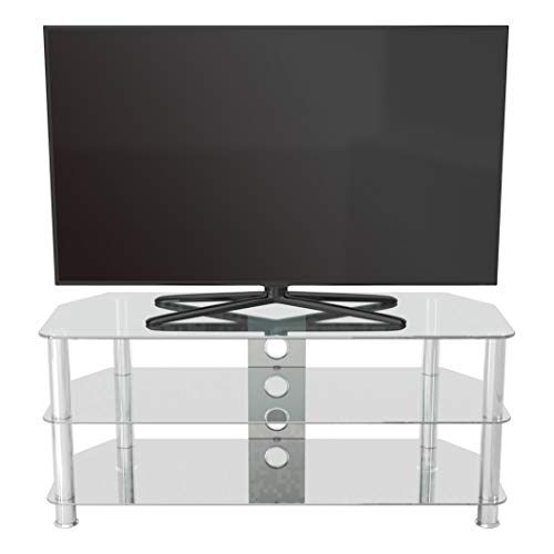 AVF Clear Glass TV Stand - Clear Glass & Chrome Metal Leg TV Unit Floorstand with Cable Management, 114cm Wide, For TVs Up to 55" & 45kg - SDC1140CMCC