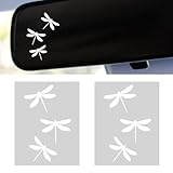 Craedli 2PCS Dragonfly Car Rearview Mirror Sticker Decal, Mini Cute Vinyl Auto Window Decals, Self-Adhesive Vehicle Decoration Accessories for Water Bottle, Laptop (White)