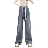 [UQQA] ワイドデニムパンツ レディース ウエストゴム ドローコード ゆったり デニムパンツ ワイドパンツ カジュアル 2XL