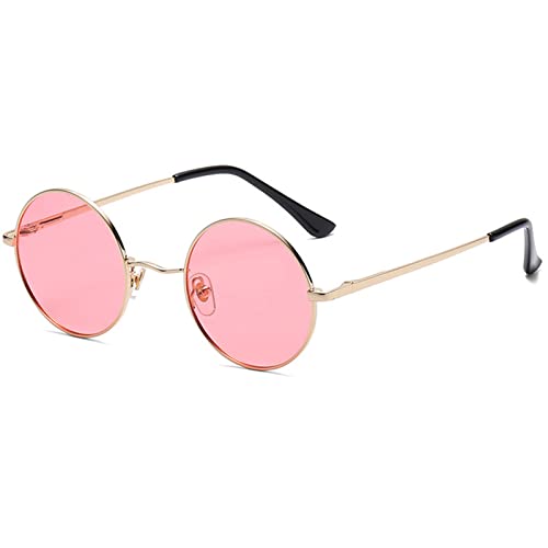 Image of Red Lens Circle Glasses Small Round Polarized Sunglasses for Women Men Retro Hippie Style Circle Sun Glasses