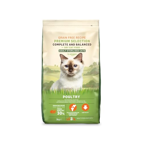 by Amazon Alimento seco para Gatos (esterilizado/Ligero) con Pollo Fresco, 3 kg